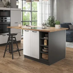 Kücheninsel Fame-Line Weiß Landhaus/Anthrazit 90 cm ohne Arbeitsplatte Vicco