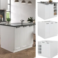 Kücheninsel Fame-Line Weiß Landhaus/Weiß 90 cm ohne Arbeitsplatte Vicco