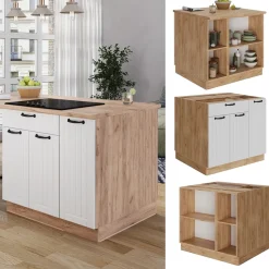 Kücheninsel Fame-Line Weiß Landhaus 90 cm mit Schublade, ohne Arbeitsplatte Vicco