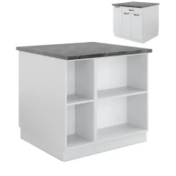 Kücheninsel Fame-Line Weiß Landhaus/Weiß 90 cm mit Schublade, ohne Arbeitsplatte Vicco