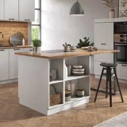 Kücheninsel Fame-Line Weiß Landhaus/Weiß 90 cm mit Schublade, ohne Arbeitsplatte Vicco