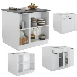 Kücheninsel Fame-Line Weiß Landhaus/Weiß 90 cm mit Schublade, ohne Arbeitsplatte Vicco