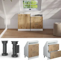 Küchenschrank für Dachschrägen R-Line Artisan-Eiche 60 cm mit 2 Schubladen Vicco