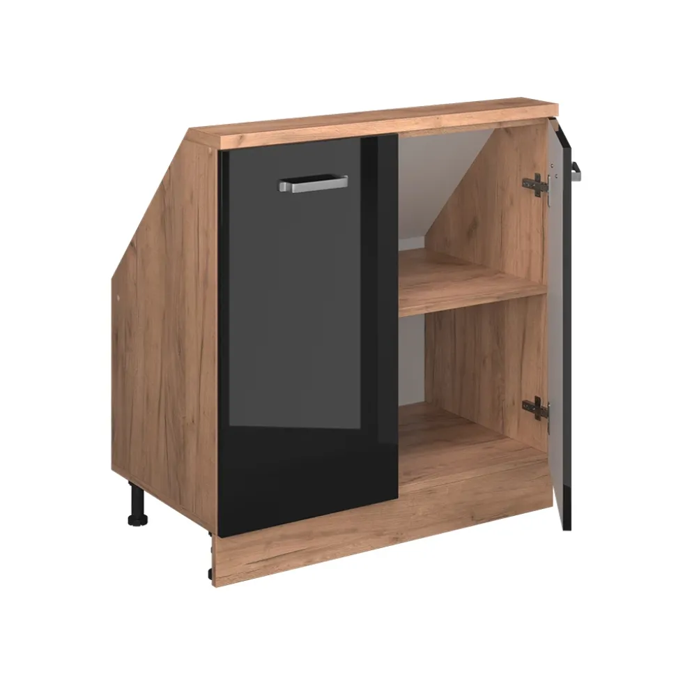 Küchenschrank für Dachschrägen R-Line Schwarz Hochglanz 80 cm mit 2 Türen Vicco
