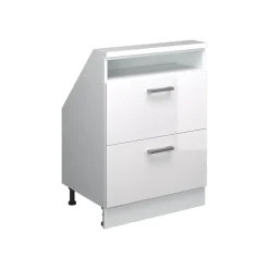 Küchenschrank für Dachschrägen R-Line Weiß Hochglanz 60 cm mit 2 Schubladen Vicco