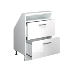 Küchenschrank für Dachschrägen R-Line Weiß Hochglanz 60 cm mit 2 Schubladen Vicco