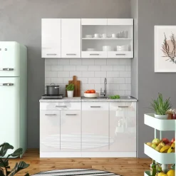 Küchenschrank für Dachschrägen R-Line Weiß Hochglanz 60 cm mit 2 Schubladen Vicco