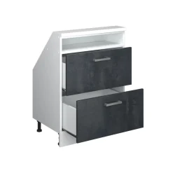 Küchenschrank für Dachschrägen R-Line Schwarz Beton 60 cm mit 2 Schubladen Vicco