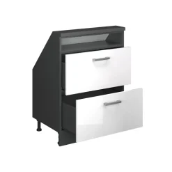 Küchenschrank für Dachschrägen R-Line Weiß Hochglanz 60 cm mit 2 Schubladen Vicco