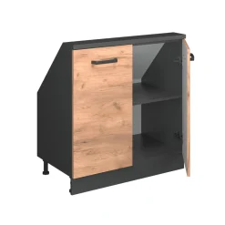 Küchenschrank für Dachschrägen R-Line Goldkraft Eiche 80 cm mit 2 Türen Vicco