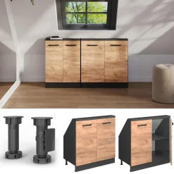 Küchenschrank für Dachschrägen R-Line Goldkraft Eiche 80 cm mit 2 Türen Vicco