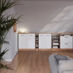 Küchenschrank für Dachschrägen R-Line Weiß Hochglanz 80 cm mit 2 Türen Vicco