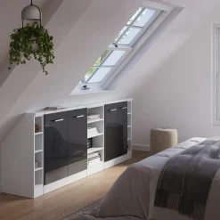 Küchenschrank für Dachschrägen R-Line Anthrazit Hochglanz 215 cm 5er Set Vicco