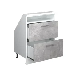 Küchenschrank für Dachschrägen R-Line Beton 60 cm mit 2 Schubladen Vicco