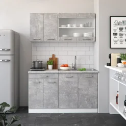 Küchenschrank für Dachschrägen R-Line Beton 60 cm mit 2 Schubladen Vicco