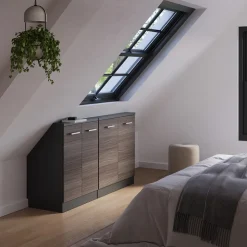 Küchenschrank für Dachschrägen R-Line Edelgrau 140 cm 2er Set Vicco