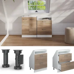 Küchenschrank für Dachschrägen R-Line Sonoma 60 cm mit 2 Schubladen Vicco