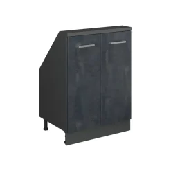 Küchenschrank für Dachschrägen R-Line Schwarz Beton 60 cm mit 2 Türen Vicco