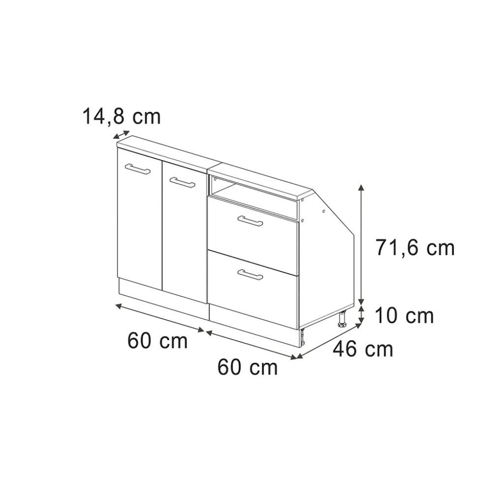 Küchenschrank für Dachschrägen R-Line Edelgrau 120 cm 2er Set Vicco