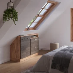 Küchenschrank für Dachschrägen R-Line Edelgrau 120 cm 2er Set Vicco