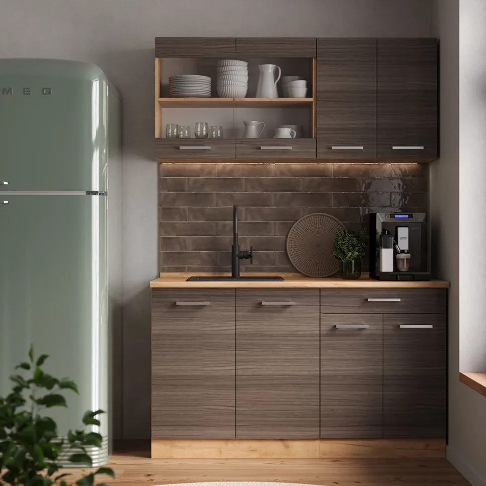 Küchenschrank für Dachschrägen R-Line Edelgrau 120 cm 2er Set Vicco