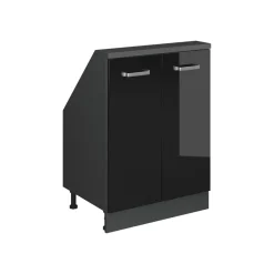 Küchenschrank für Dachschrägen R-Line Schwarz Hochglanz 60 cm mit 2 Türen Vicco