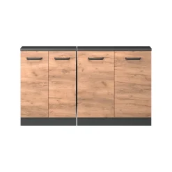 Küchenschrank für Dachschrägen R-Line Goldkraft Eiche 140 cm 2er Set Vicco