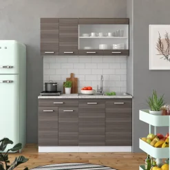 Küchenschrank für Dachschrägen R-Line Edelgrau 140 cm 2er Set Vicco