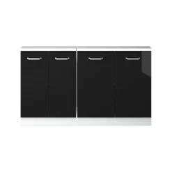 Küchenschrank für Dachschrägen R-Line Schwarz Hochglanz 140 cm 2er Set Vicco