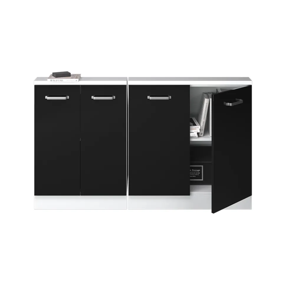 Küchenschrank für Dachschrägen R-Line Schwarz Hochglanz 140 cm 2er Set Vicco