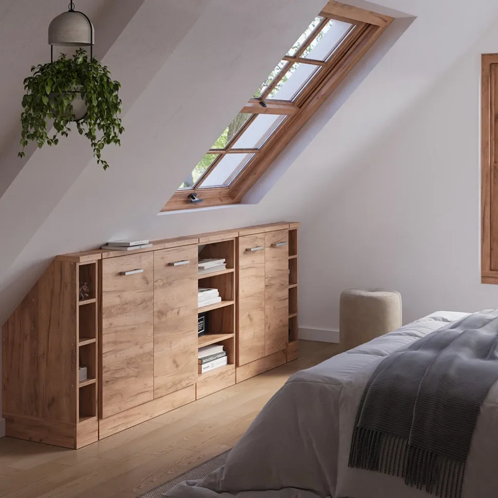 Küchenschrank für Dachschrägen R-Line Goldkraft Eiche 215 cm 5er Set Vicco