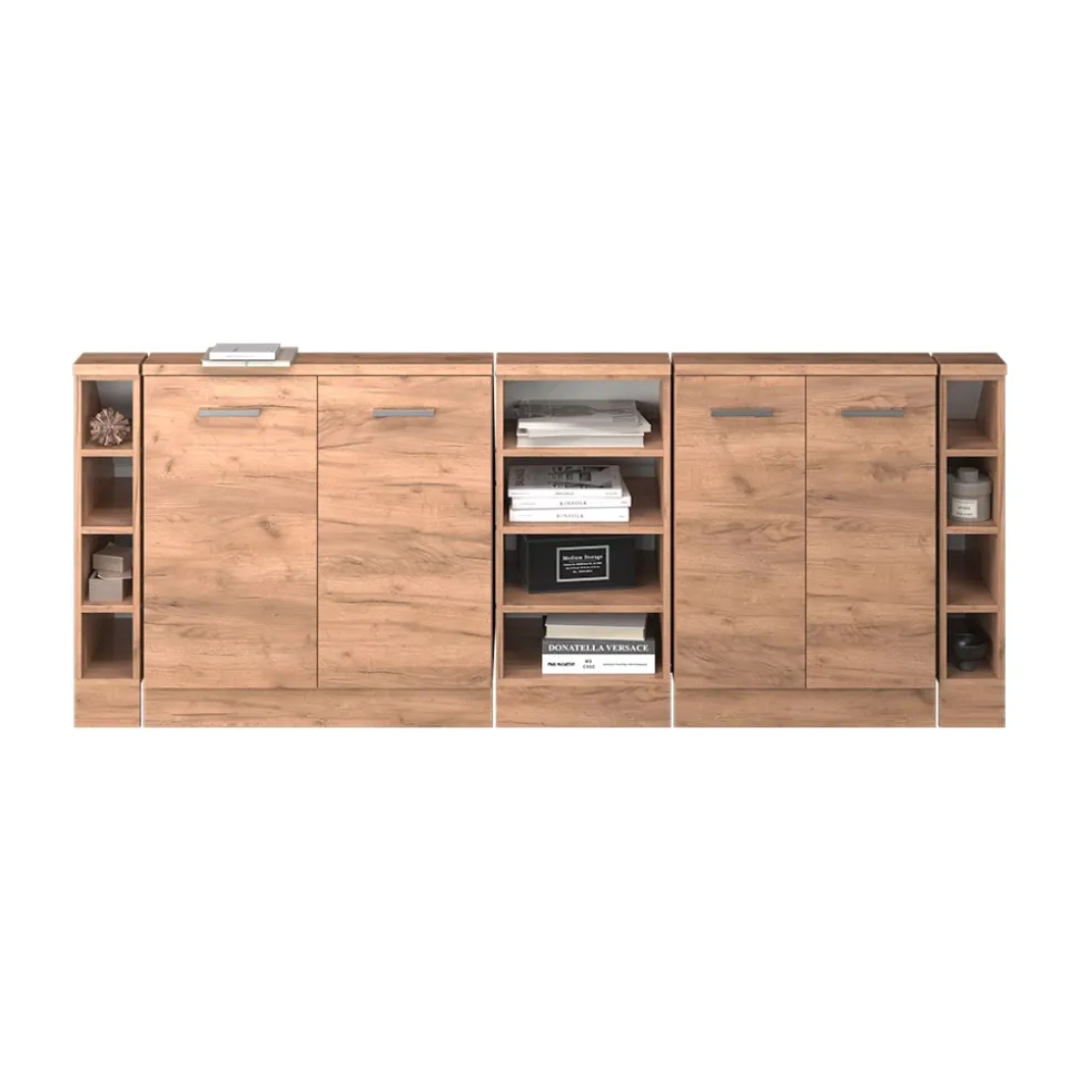 Küchenschrank für Dachschrägen R-Line Goldkraft Eiche 215 cm 5er Set Vicco