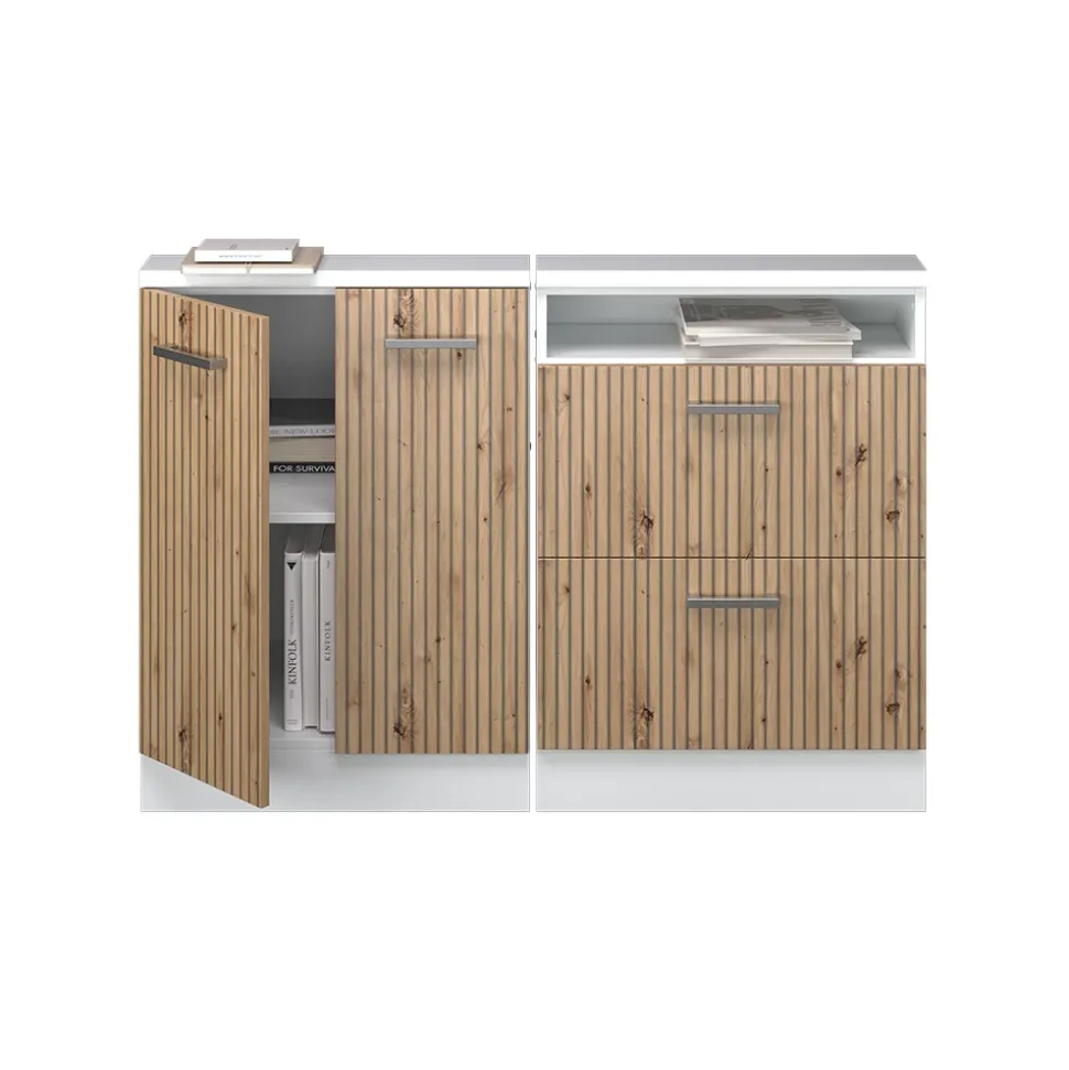 Küchenschrank für Dachschrägen R-Line Artisan-Eiche 120 cm 2er Set Vicco