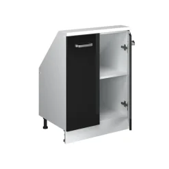 Küchenschrank für Dachschrägen R-Line Schwarz Hochglanz 60 cm mit 2 Türen Vicco