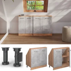 Küchenschrank für Dachschrägen R-Line Beton 80 cm mit 2 Türen Vicco