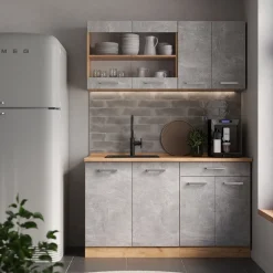 Küchenschrank für Dachschrägen R-Line Beton 80 cm mit 2 Türen Vicco