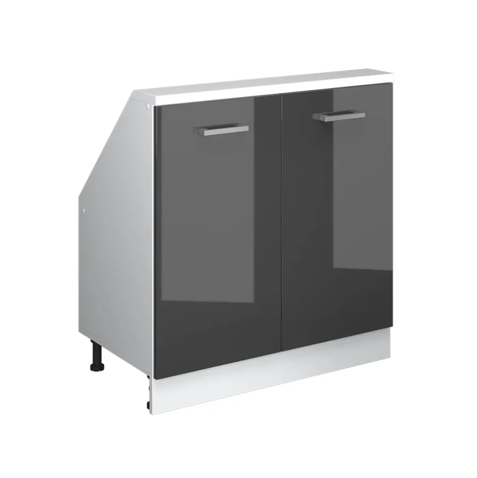 Küchenschrank für Dachschrägen R-Line Anthrazit Hochglanz 80 cm mit 2 Türen Vicco