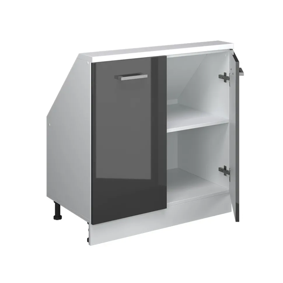 Küchenschrank für Dachschrägen R-Line Anthrazit Hochglanz 80 cm mit 2 Türen Vicco