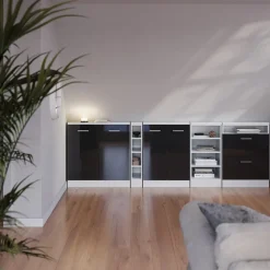 Küchenschrank für Dachschrägen R-Line Anthrazit Hochglanz 80 cm mit 2 Türen Vicco