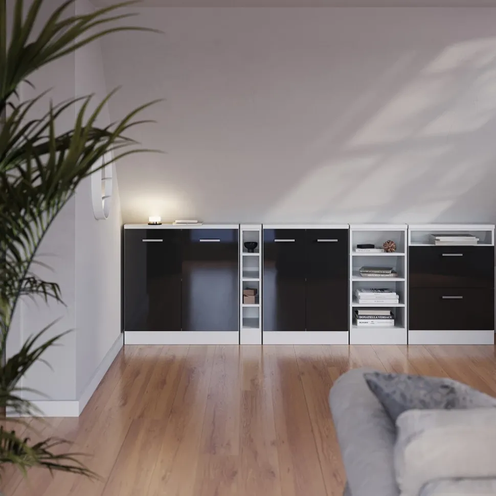 Küchenschrank für Dachschrägen R-Line Anthrazit Hochglanz 80 cm mit 2 Türen Vicco