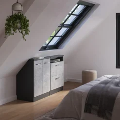 Küchenschrank für Dachschrägen R-Line Beton 120 cm 2er Set Vicco