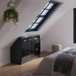 Küchenschrank für Dachschrägen R-Line Schwarz Hochglanz 120 cm 2er Set Vicco