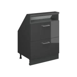 Küchenschrank für Dachschrägen R-Line Anthrazit Hochglanz 60 cm mit 2 Schubladen Vicco