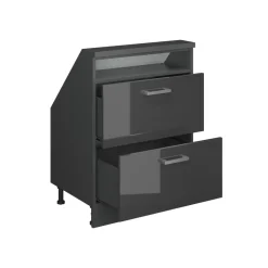 Küchenschrank für Dachschrägen R-Line Anthrazit Hochglanz 60 cm mit 2 Schubladen Vicco