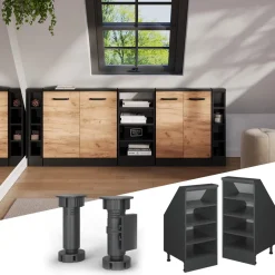 Küchenschrank für Dachschrägen R-Line Anthrazit 40 cm mit 4 Fächern Vicco