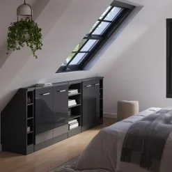 Küchenschrank für Dachschrägen R-Line Anthrazit Hochglanz 215 cm 5er Set Vicco