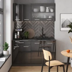 Küchenschrank für Dachschrägen R-Line Anthrazit Hochglanz 215 cm 5er Set Vicco