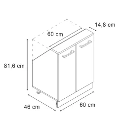 Küchenschrank für Dachschrägen R-Line Blau-Grau 60 cm mit 2 Türen Vicco
