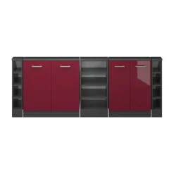 Küchenschrank für Dachschrägen R-Line Rot Hochglanz 215 cm 5er Set Vicco