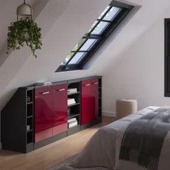 Küchenschrank für Dachschrägen R-Line Rot Hochglanz 215 cm 5er Set Vicco